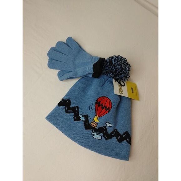 Children's Youth Kids Snoopy Woodstock Pom Pom Beanie Hat Cap & Mittens New Knit - Picture 2 of 9
